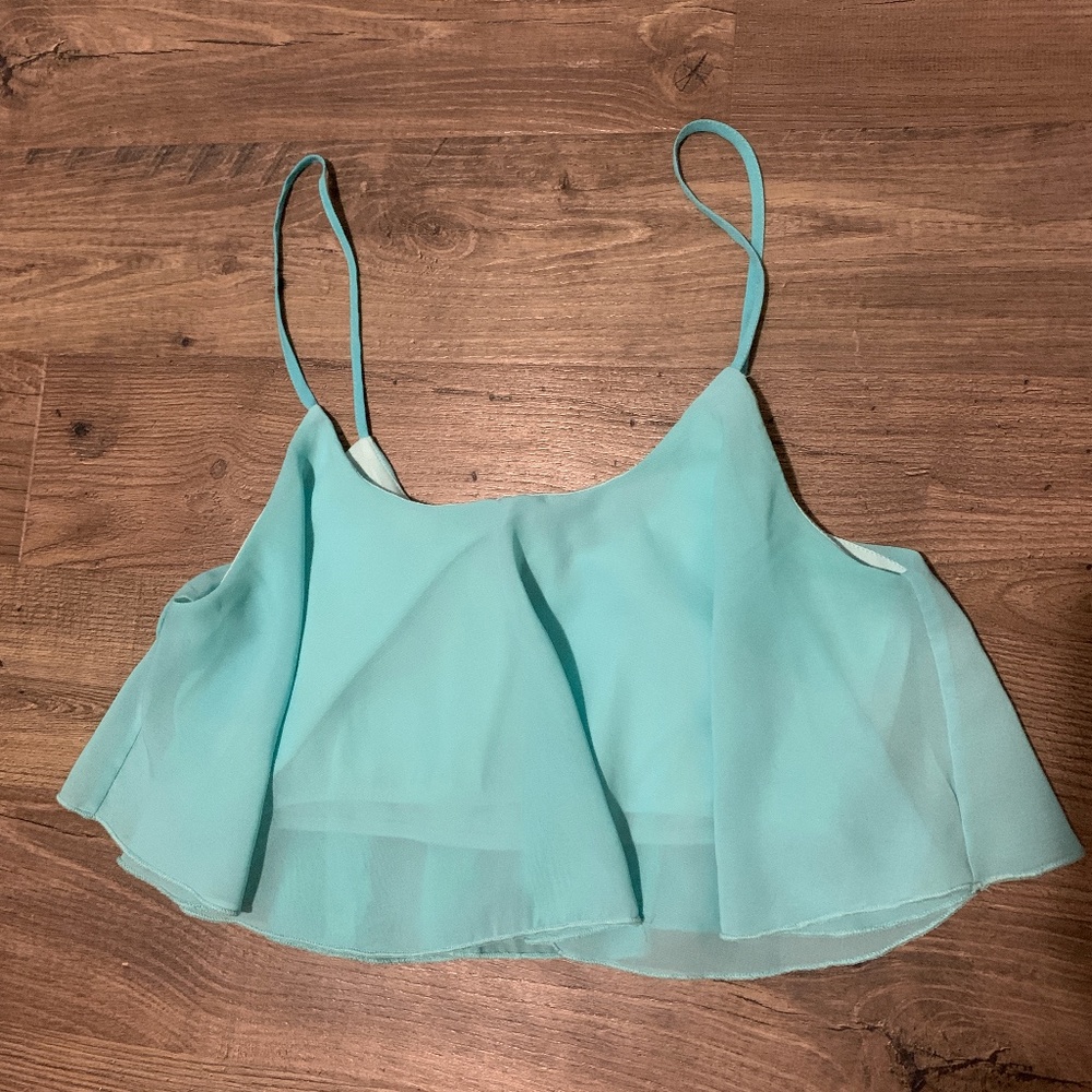 teal flowing crop top